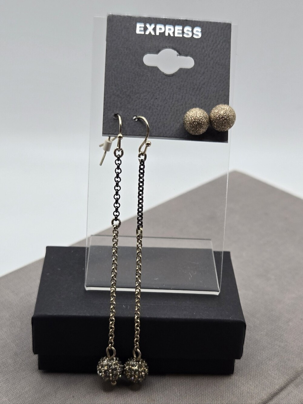 Express Y2K chain dangle earrings Black Silver Disco Ball Indiesleeze